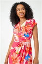 Coral Petite Ruched Floral Wrap Dress, Image 4 of 5