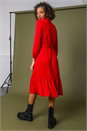 Red Tiered Midi Shirt Dress, Image 2 of 5