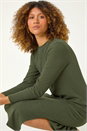 Khaki Textured A-Line Knitted Jumper Dress, Image 2 of 6