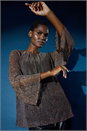 Bronze Plisse Overlay Wide Sleeve Top, Image 1 of 6