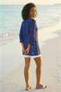 Navy  Cotton Crochet Tunic Top, Image 3 of 4