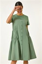 Sage Gathered Cotton Stretch Smock Dress, Image 1 of 5