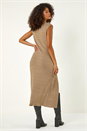 Beige Dusk Cowl Neck Buckle Midi Dress, Image 3 of 5