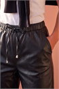 Black Petite Faux Leather Textured Drawstring Trouser, Image 4 of 4
