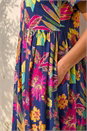 Navy  Floral Print Smock Midi Dress, Image 4 of 4