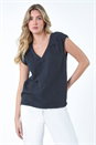 Black Dusk V-Neck Pleated Cotton Top, Image 4 of 5