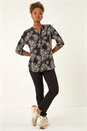 Beige Floral Puff Print Stretch Top, Image 2 of 5