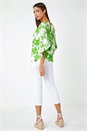 Green Floral Print Cold Shoulder Top, Image 3 of 5