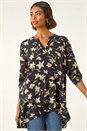Black Floral Wrap Hem Tunic Top, Image 1 of 5