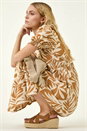 Camel  Abstract Print Button Midi Dress, Image 1 of 5