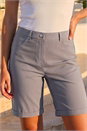 Taupe Elastic Waist Turn Up Stretch Shorts, Image 2 of 4