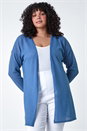 Denim Curve Textured Longline Cardigan, Image 4 of 5