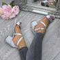 Silver AJVANI Silver Mid Block Heel Crossed Straps Sandals, Image 5 of 6