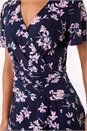Navy  Floral Print Wrap Over Midi Dress, Image 5 of 5