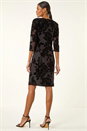 Black Floral Flock Pleat Detail Dress, Image 3 of 5
