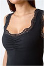 Black Ruched Lace Trim Top, Image 5 of 5