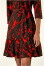 Red Abstract Print Tie Waist Shirt Dress, Image 5 of 5