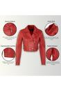 Red Infinity Leather Red Brando Cropped Leather Jacket-Longtown, Image 3 of 6