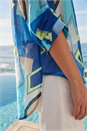 Blue Abstract Print Stretch Top, Image 4 of 4