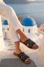 Black Cordelia Mirrored Disc Embellished H Sandals, Image 4 of 5