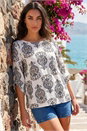 Ivory Printed Curve Sleeve Top, Image 1 of 4
