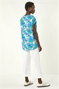 Blue Tropical Leaf Bobble Trim Top, Image 3 of 5