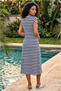 Navy  Stripe Crochet Midi Dress, Image 3 of 4