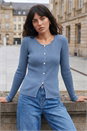 Denim Pearl Ribbed Knit Jumper, Image 1 of 4