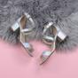 Silver Mid Block Heel Crossed Straps Sandals, Image 4 of 6