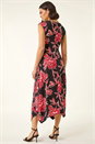 Black Floral Print Stretch Midi Dress, Image 3 of 5
