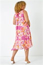 Pink Curve Floral Chiffon Hanky Hem Asymmetric Dress, Image 3 of 5