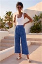 Royal Blue Textured Floral Cropped Wide Leg Trouser, Image 1 of 4