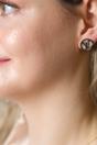 White Large Round White Rose Gold Plated Stud Earrings, Image 3 of 4
