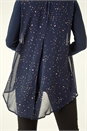 Navy  Ring Front Foil Tunic Top, Image 5 of 5