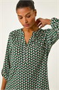 Green Abstract Print V-Neck Button Stretch Shirt, Image 1 of 5