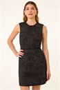 Black Textured Trim Detail Stretch Dress , Image 2 of 5