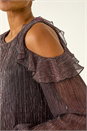 Pink Shimmer Cold Shoulder Plisse Top, Image 6 of 6
