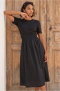 Black Dusk Shirred Waist Midi Dress, Image 2 of 4