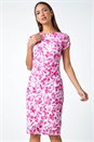 Ivory Floral Lace Gathered Stretch Bodycon Dress, Image 1 of 5