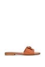 Tan 'Leigh' Open Toe Foldover Buckle Slip On Flat Slider Mules, Image 1 of 5