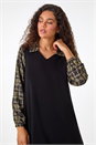 Khaki Geometric Contrast Swing Dress, Image 4 of 5