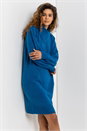 Teal Split Neck Ribbed Knit Dress, Image 1 of 4