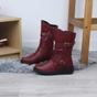 Burgundy AJVANI Burgundy Low Wedge Heel Comfort Calf Biker Boots, Image 4 of 6