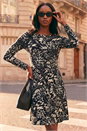 Black Petite Abstract Button Down Dress, Image 1 of 4