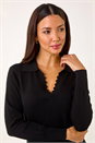 Black Scallop Detail Knitted Midi Dress, Image 4 of 5