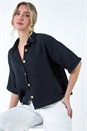 Black Cotton Relaxed Button Shirt, Image 4 of 5