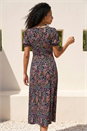 Black Ditsy Floral Sweetheart Neck Midi Dress, Image 3 of 4