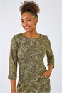 Olive Paisley Print Pocket Shift Stretch Dress, Image 4 of 5