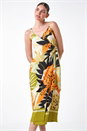 Khaki Leaf Print Strappy Wrap Midi Dress, Image 1 of 5