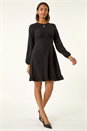 Black Textured Spot Keyhole Dress, Image 2 of 5